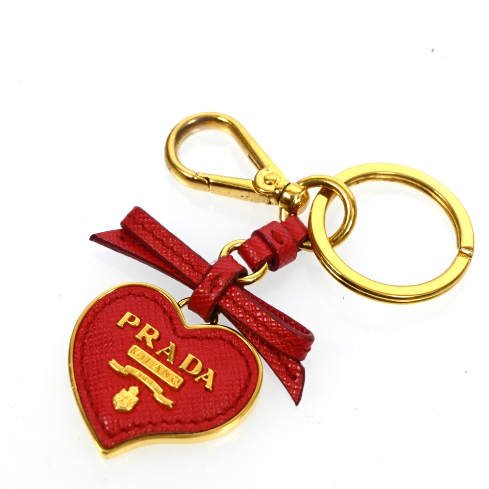 Auth Prada Key Chain Heart Red #259307P20B